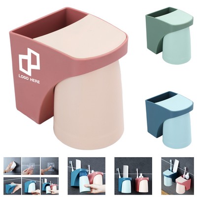 Wall-Mounted Toothbrush Storage Holder W/ Mouth-Rinsing Cup
