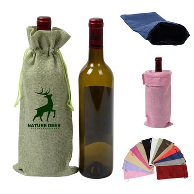 Burlap Drawstring Wine Bottle Bag