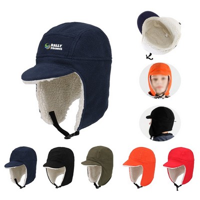 Windproof Earflap Sherpa Lined Warm Winter Hats with Visor