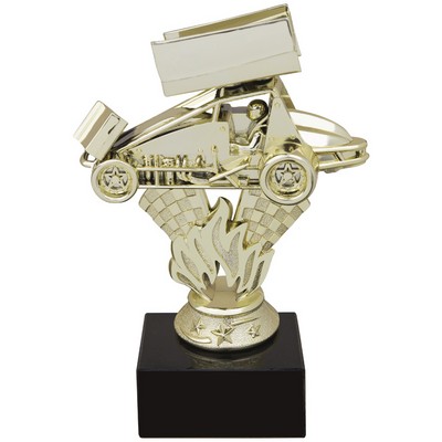 4 3/4" Gold Sprint Car Figure on Black Marble Base