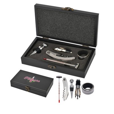 Five Piece Wine Opener Set w/Black Wood Case