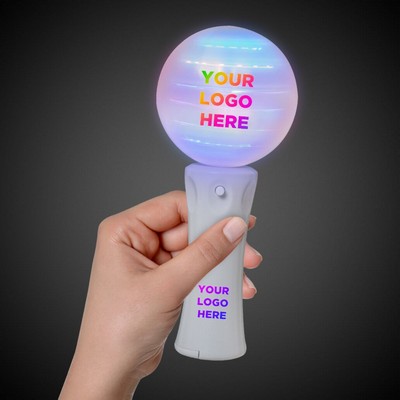Imprinted White Orb Light Up Spinner Wand, 10 Multicolor LED's