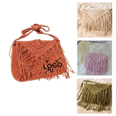 Tassel Jute Cotton Crossbody Bag