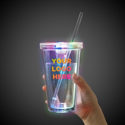 16 Oz. Multicolor Light Up Travel Cup w/Clear Lid and Straw