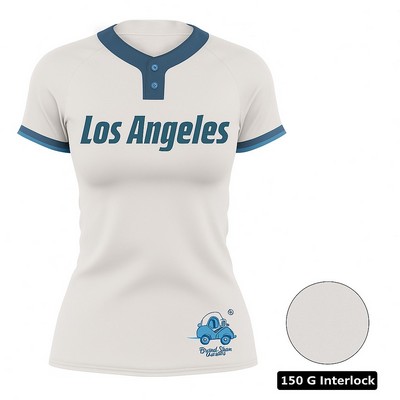 2-Button Women's Sublimation Baseball Jersey-150G Interlock