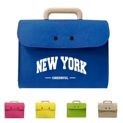 Wooden Handle Felt Tote Bag