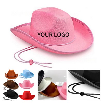 Western Style Suede Cowboy Hat With Adjustable Drawstring