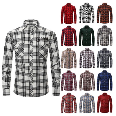 Men's Long Sleeve Casual Plaid Shirt