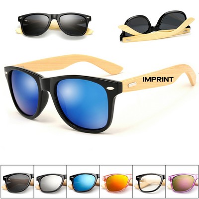 Square Sunglasses With Wooden Temple