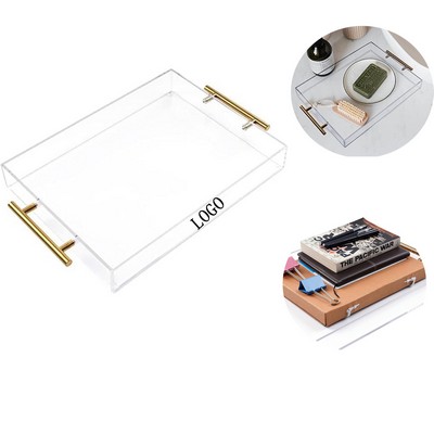 Clear Acrylic Tray With Gold Handles Large Capacity Organizer