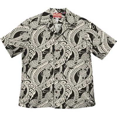 100% Cotton Black Hawaiian Poplin Shirt w/Coconut Buttons & Short Sleeves