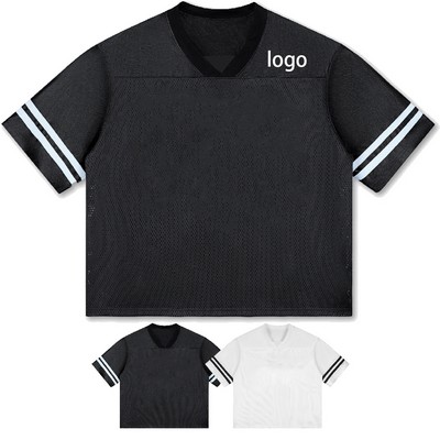 V-neck Hollow Striped Contrast Short Sleeves T-shirt