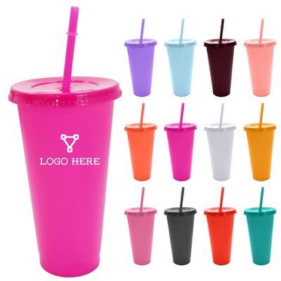 Plastic Drinking Cup with Lids and Straws