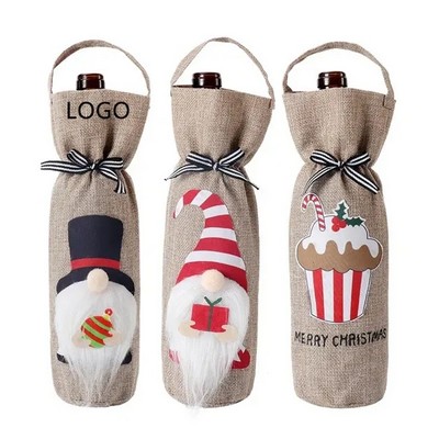 Christmas Burlap Wine Bottle Gift Bag with Handle