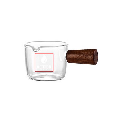 Small Transparent Glass Milk Cup w/ Wooden Handle