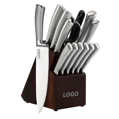 14-Piece Stainless Steel Knife Set with Acacia Wood Block Organizer