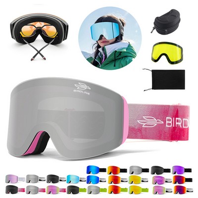 Magnetic Anti-Fog UV400 Protection Ski Goggles with Day & Night 2 Lenses