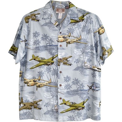 Hawaiian Tropical Military Print Shirt Airplanes Circa WWII
