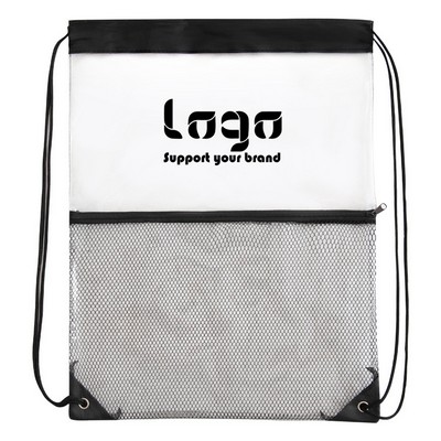 Clear Drawstring Bag with Front Mesh Pocket
