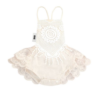 Baby Lace Lace-Edged Bodysuit with Lace-Up Mesh Design