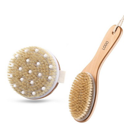 Chicken Leg Shape Bath Brush Bamboo Boar Bristle Body Scrubber Curved Handle Massage Shower Brush