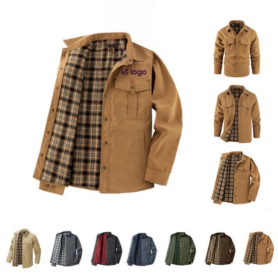Retro Western Plaid Flannel Lapel Jacket (L)