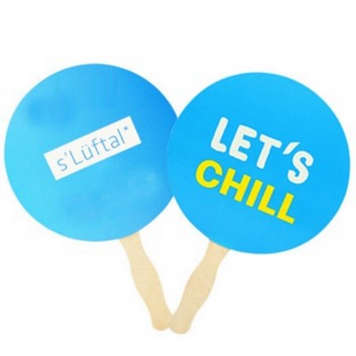 7.5" D Round Sandwiched Wood Hand Fan Full Color
