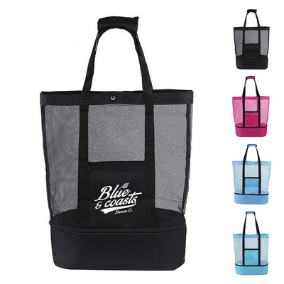 Mesh Beach Tote Bag with Cooler Compartment