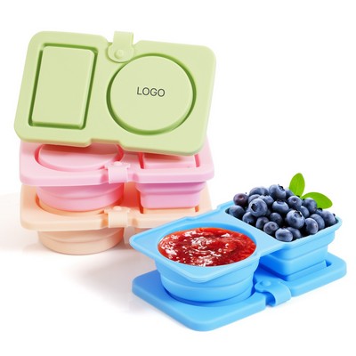 Collapsible Dual-Compartment Silicone Snack Container 2-in-1 Portable Sauce & Condiment Box