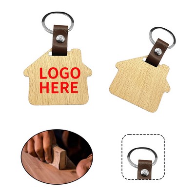 Eco-Friendly Wooden Home Keyring with Leather