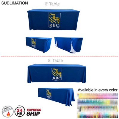 24Hr Express Ship - Sublimated PREMIUM Convertible Table Cloth, Converts from 8' to 6', Drape style