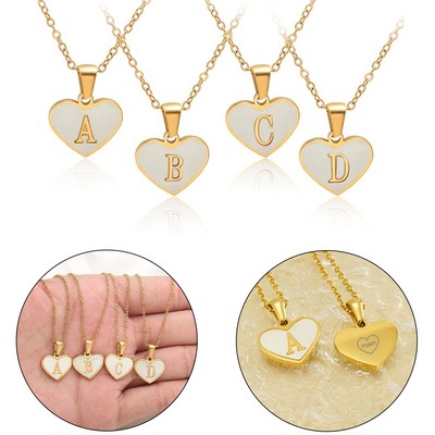 Stainless Steel Heart Shaped Initial Pendant Necklace