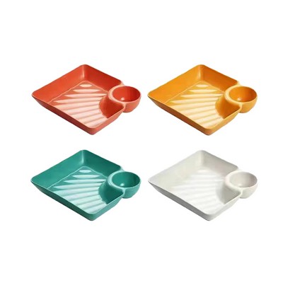 Divided Serving Plate With Integrated Sauce Dish