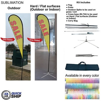 48Hr Quick - 13.5' Large Tear Drop Flag Kit, Full Color Graphics One Side, Outdoor & Indoor bases