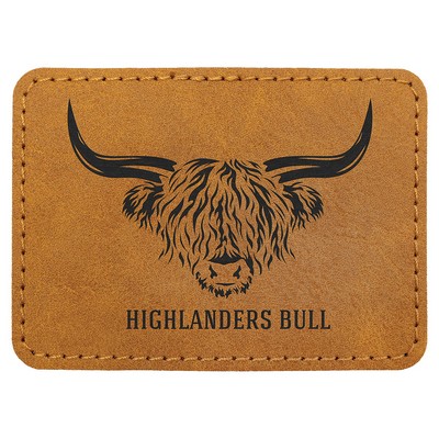 Rectangle Premier Engraved Patch with Adhesive, Light Brown Faux Leather, 3 1/2" x 2 1/2"