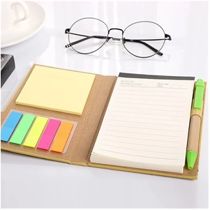 Customizable Woodgrain Notebook with Sticky Notes And Flags