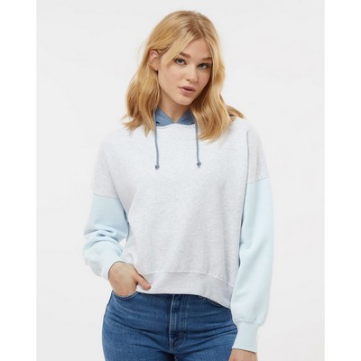 MV Sport Women's Sueded Fleece Colorblocked Crop Hooded Sweatshirt - W23716