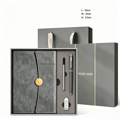 A5 Notebook 4-Piece Gift Set, PU Journal, Metal Pen, Pen Refill And Charger