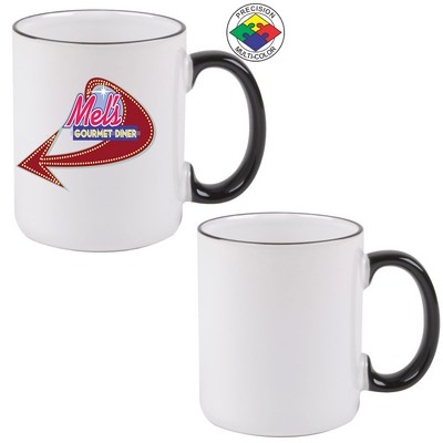 11 Oz. White & Black Handle & Halo Mug - Dishwasher Safe - Precision Spot Color