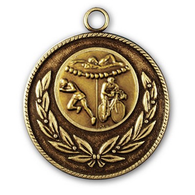 Stock Classic Wreath With Rope Edge 2" Medal- Triathlon