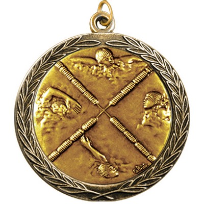 Stock Medal w/ Round Edge & Wreath (Swimming Male) 2 1/2"