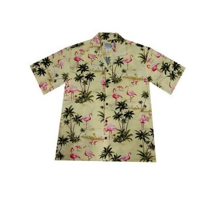 Yellow Hawaiian Shirt (S - 3XL in-stock) - 100% Cotton Poplin Tropical Print w/ Coconut Buttons
