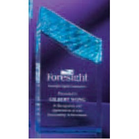 Carved Acrylic Tower Award w/Blue Highlights (6")