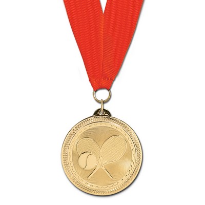 2" Tennis Brite Laser Medal w/ Grosgrain Neck Ribbon