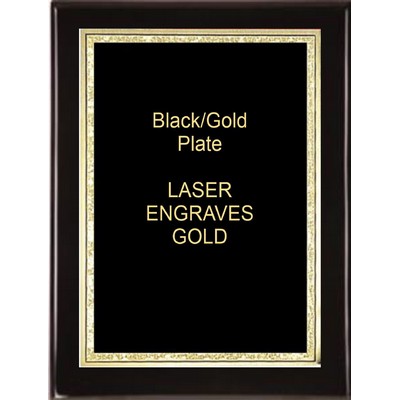 Black 6-1/4" x 8-1/4" Free Standing Plaque - With 5" x 7" Black/Gold Florentine Plate