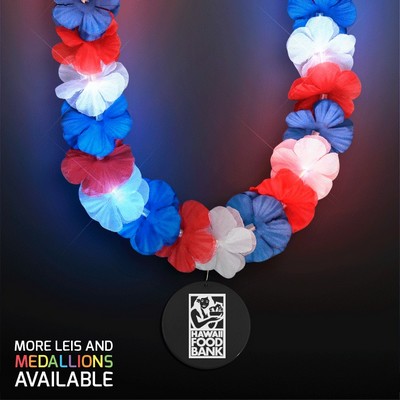 Red, White & Blue LED Hawaiian Lei with Custom Black Medallion - PRINTED