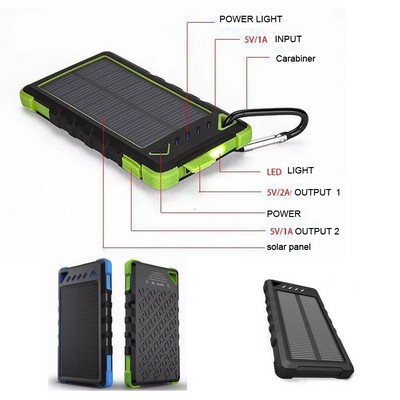 10000 mAh Solar Dual Port Water Resistant Power Bank