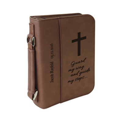 6¾" x 9¼" Dark Brown Leatherette Book/Bible Cover with Handle & Zipper