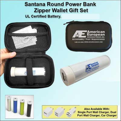 Santana Round Power Bank Zipper Wallet Gift Set - 2800 mAh No Extra Tariff