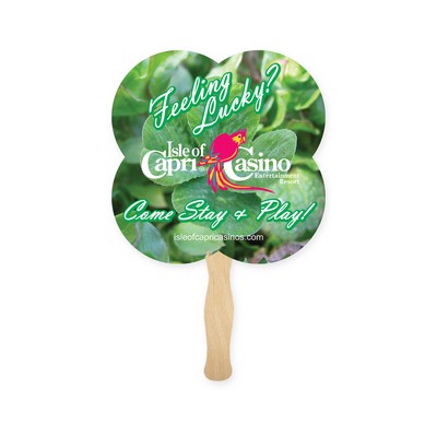 Lightweight Full Color Single Sided Clover 2 Shape Paper Hand Fan